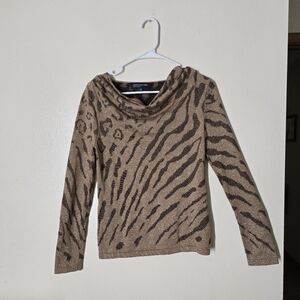 Jones New York Brown and Black Striped Crew Neck Sweater